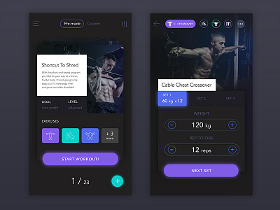 No Excuses app - workout screens app fitness gym profile sport ui ux workout