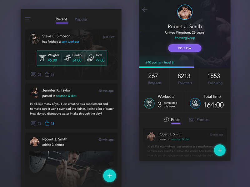No Excuses app - social feed by Dawid Tomczyk on Dribbble