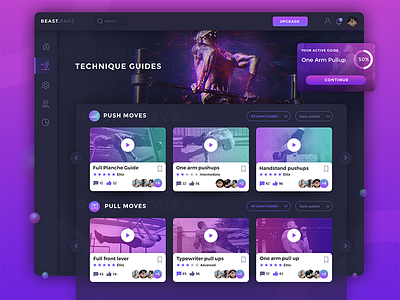 Beast Barz - Technique guides screen app application dark dashboard fitness interface sport ui ux