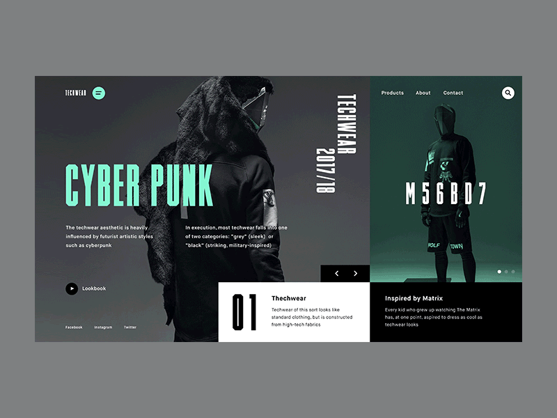 Techwear - transitions concept clean layout modern mondrianizm principle typography ui ux web webdesin