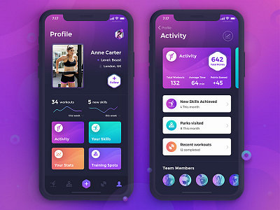 Beast Barz - profile screens app application card dark gym interface profile sport ui ux