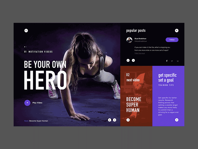 Be your own hero clean layout modern mondrianizm principle sport typography ui ux web webdesin