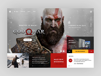 Kratos is back - god of war 4 game gaming layout modern mondrianizm tech typography ui ux web