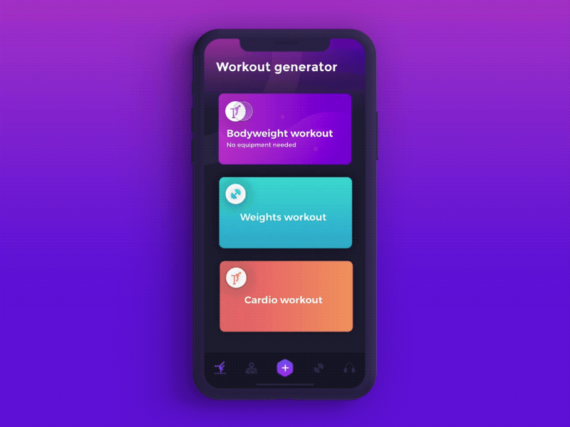 Beast Barz - workout generator interaction concept animation app cards fitness gym interaction principle ui ux