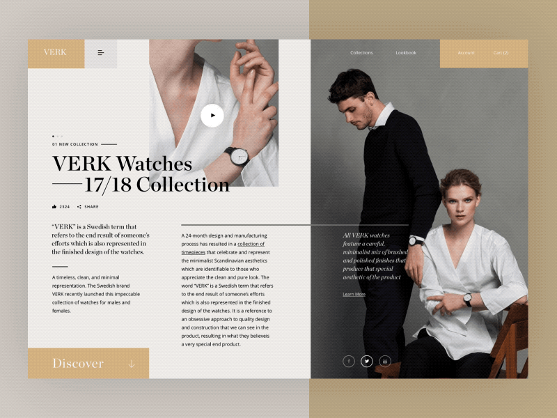 VERK Watches - homepage interaction concept animation clean fashion interaction modern mondrianizm principle typography ui ux watches