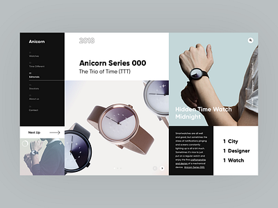 Anicorn Watches homepage redesign concept clean fashion layout modern mondrianizm typography ui ux watches web webdesign