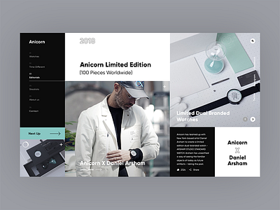 Anicorn Watches homepage v2 redesign concept clean fashion layout modern mondrianizm typography ui ux watches web webdesign