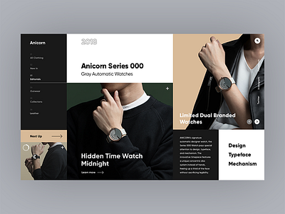 Anicorn Watches homepage v3 redesign concept clean fashion modern mondrianizm typography ui ux watches web webdesign