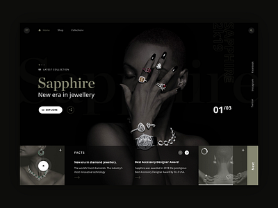 Sapphire jewellery store - homepage design blackwhite clean dark background fashion jewellery layout modern typography ui ux webdesign