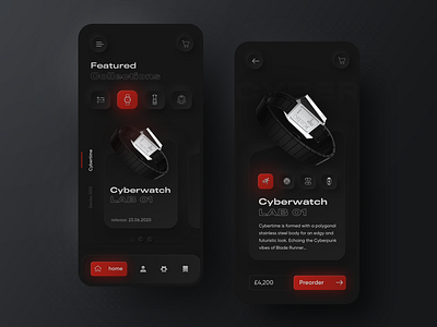 Skeuomorph Anicorn watches mobile app app darkmode mobileapp mobileappdesign modern skeuomorph skeuomorphism typography ui ux watches