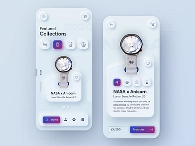 Neumorph / Skeuomorph Anicorn Watches - Light Mode appmobile lightui mobileapp neumorphic neumorphism skeumorphic skeumorphism ui ux watch