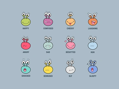 Emoji ideas angry bemused cheeky colorful emoji emojis faces fun happy huh illustration illustrations laugh laughing sad shocked sleepy sly