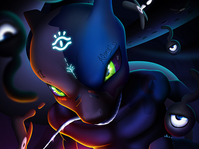 Dark Mewtwo ancient artwork dark dark mode game art game design magic mewtwo mobile art night owl pokemon