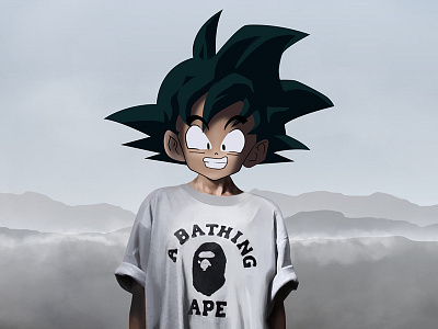 ☁️A bathing Goku digital painting dragon ball z goku japanese korean kpop manga streetwear