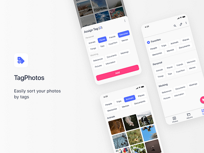 TagPhotos Gallery App Concept app concept design figma gallery interface material mobile mobile app mobile design photos ui ux