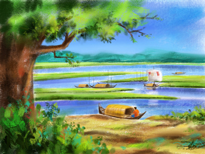 Landscape Illustration by Procreate adobe art artist artwork bangladesh colorful design dribbble graphic design illustration illustrator ipad landscape nature nice paint photoshop procreate riverscape vector
