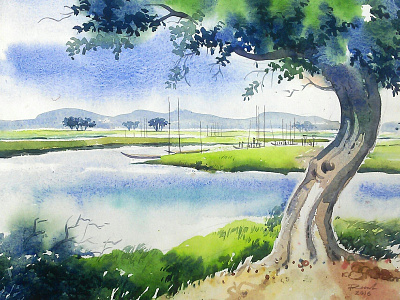 Landscape Water color artwork landscape paintings refreshing rivers watercolor