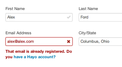 Hayo signup form validation email form icons remote validation