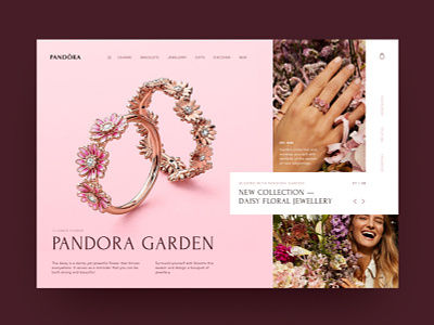 Pandora Garden — Jewelry bijouterie bracelets brilliant concept creativity daily grid grids jewelry landing layout pandora pink rose typography uiwebdesign uxwebdesign webdesign website woman