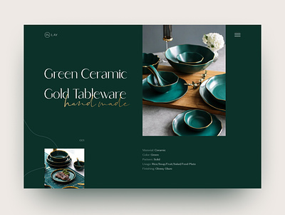 Concept Hand made tableware concept female gold green handmade kitchenware landing tableware typo typography ui website woman
