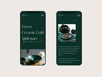 Mobile concept hand made tableware female gold green handmade kitchenware plate tableware typography ui uidesign website