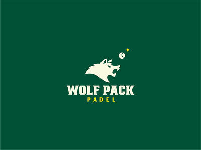 Wolf Pack Padel brand branding design identity logo marque moon sport sport logo star tennis vector wolf