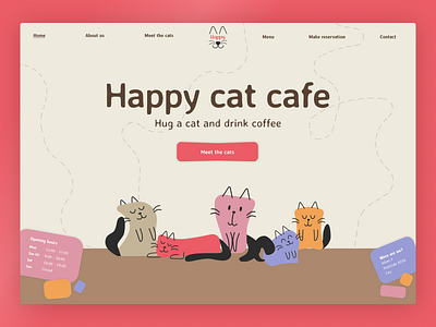 Happy Cat Cafe | Website Homepage Design app design app designer branding cafe cat catcafe cats cute design illustration logo menu sketch ui vector website