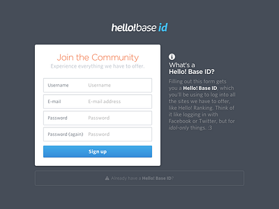 Join the Community flexbox hello! base login modal signup