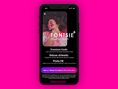 Fontsie app branding design flat font fontsie illustration iphone app development paywall photo app type ux