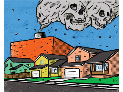 Death From Above cremation houses illustration skull