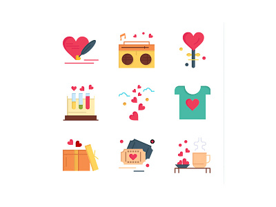 Valentine Flat Color 50 Icon pack 14th coffee couple february gift heart icon icons love shirt ticket valentine vector