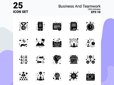 Business and Teamwork Solid Icon set