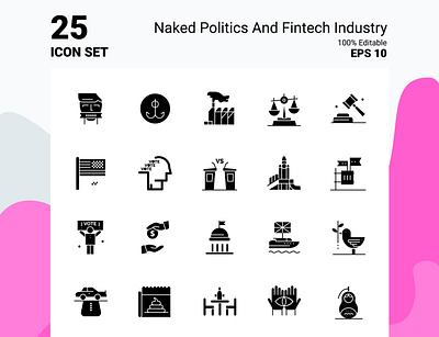 Naked Politics and Fintech Industry Solid Icon set