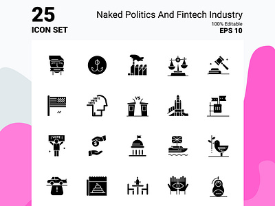 Naked Politics and Fintech Industry Solid Icon set