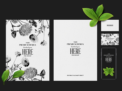 No. 1 - Stacionery Mockup with a Phone branding business designs display floral fresh green logo mint mockup paper phone pop psd psd mockup readymade stationery texture white