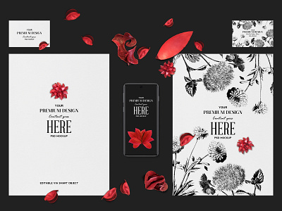 No. 4 - Stationery Mockup with a Phone businesscard contrast crisp easy to use floral mockup paper phone psd readymade red sharp smartobject stationery texture