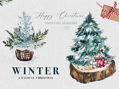 Watercolor Winter Holiday Christmas Collection christmas christmas card christmas flyer christmas tree clipart composition drawing graphic greeting card holiday holiday card icon illustration leaves merry christmas print watercolor watercolour winter xmas