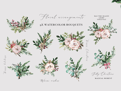 Watercolor Floral Bouquets Arrangements botanical bouquets clipart design drawing feminime floral clipart flower greeting card icon illustration invitation card invitation set wallpaper watercolor wedding wreath