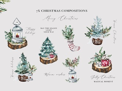 Watercolor Christmas Graphics New Year Holiday Clipart Printable botanical christmas christmas card composition design gift card gifts graphicdesign graphics greeting cards holiday icon illustration labels new year watercolor watercolor kit watercolour xmas