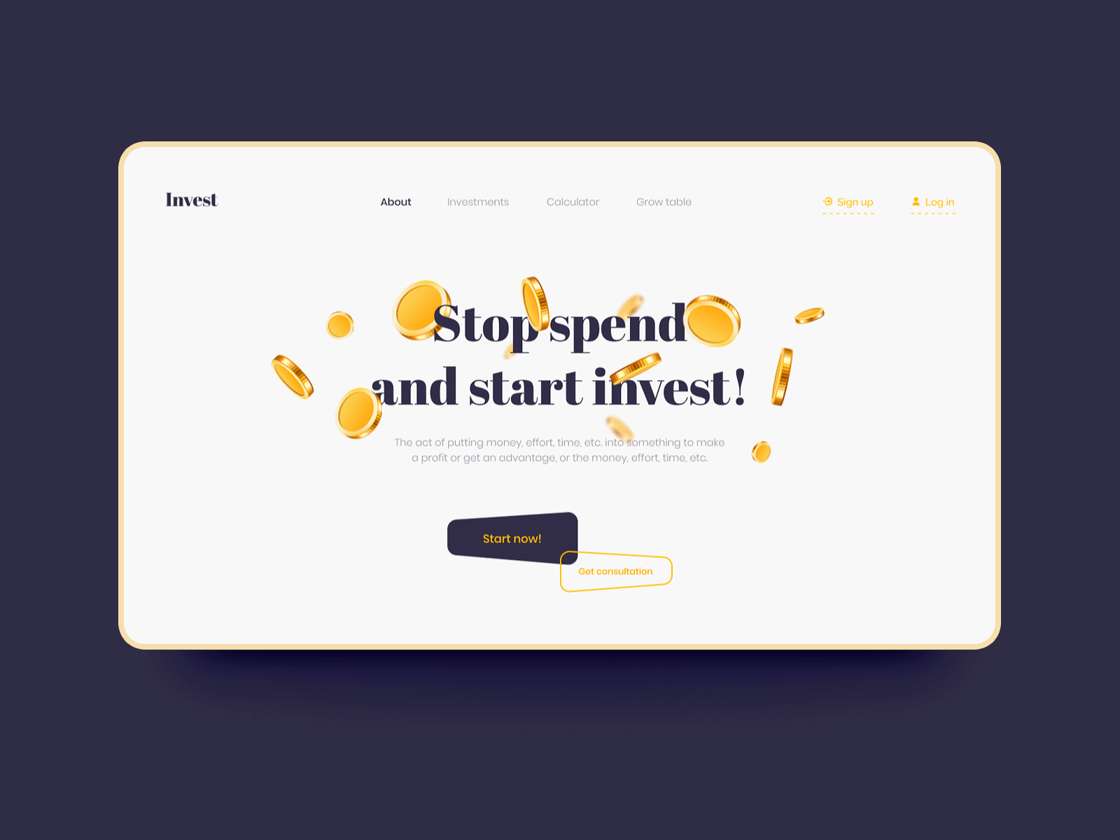 Investment platform landing UI/UX