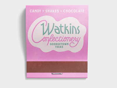 Watkins Confectionery branding candy chocolate logo matchbook script shakes texas type typography
