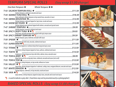 Menu Design Japanese Sushi Restaurant Tempura Rolls korean menu menu design restaurant