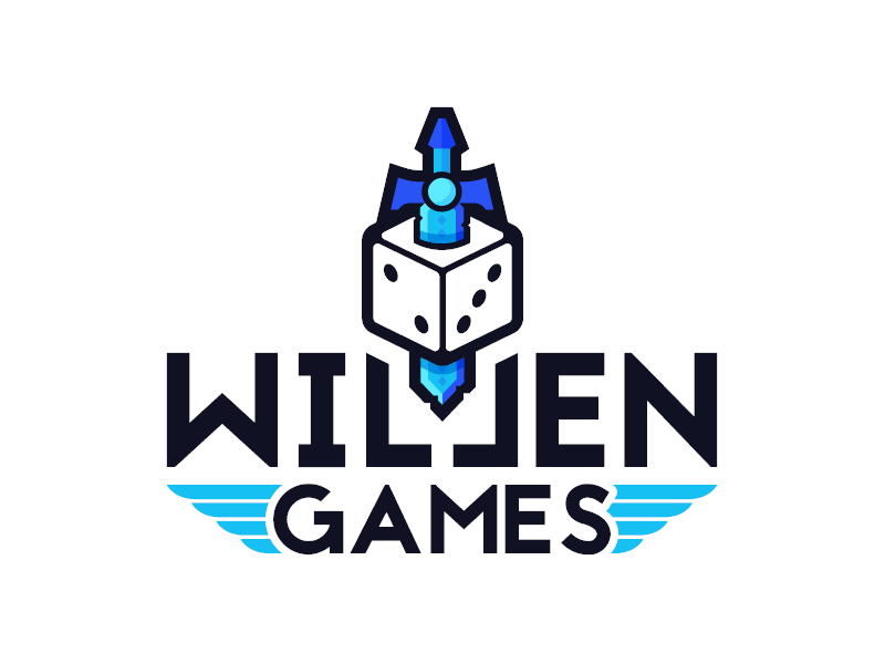 Willen Games logo after affects animation blue brand design dice games illustrator logo roleplaying sword tabletop warhammer wings