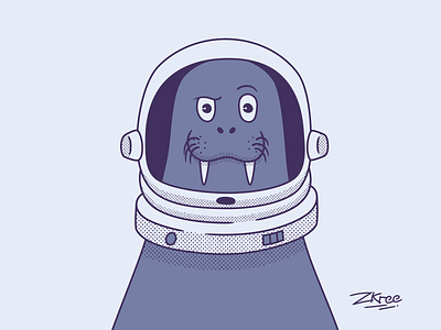 Amazed walrus astronaut design helm illustration logo retro vector walrus