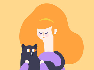 girl with black cat cat characer colors cute design girl illustration vector