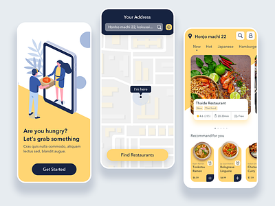 Food Delivery App - Part1 appdesign application clean design creative design design food app fooddelivery fooddeliveryapp illustration interface design menupage onbordingpage ui uidesign uiux