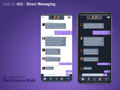 Daily UI 013 | Direct Messaging 013 daily 100 challenge daily ui dailyui dark mode direct messaging message mobile ui princess bride purple