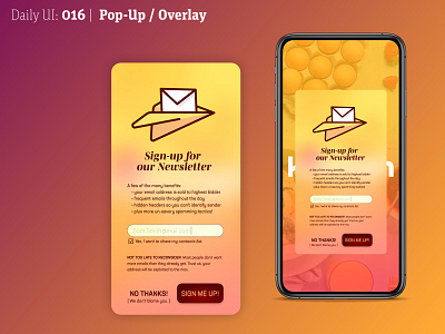 Daily UI 016 | Pop up Overlay 016 daily 100 challenge daily ui dailyui mobile ui overlay pop up pop up popup scott martin sign up