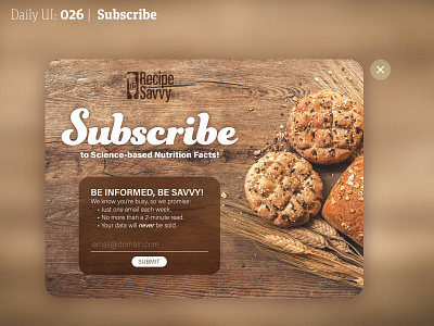 Daily UI 026 | Subscribe 026 daily 100 challenge daily ui dailyui dailyuichallenge modal nutrition nutrition facts popup popup window recipe subscribe
