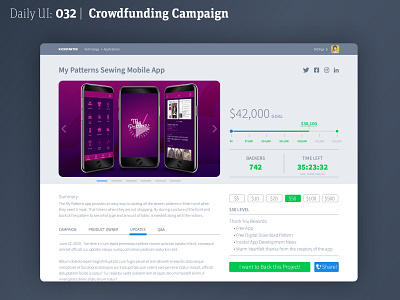 Daily UI 032 | Crowdfunding Campaign 032 crowd funding crowdfunding crowdfunding campaign daily 100 challenge daily ui dailyui dailyuichallenge tablet